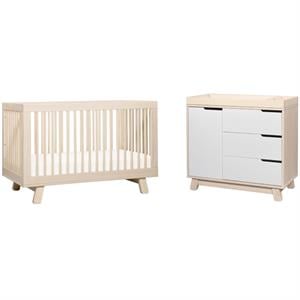 3-in-1 convertible crib set with dresser and changing tray in natural