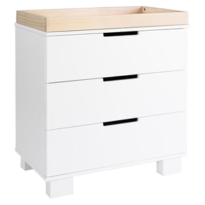 babyletto modo 3 drawer changer dresser with removable tray in white and natural