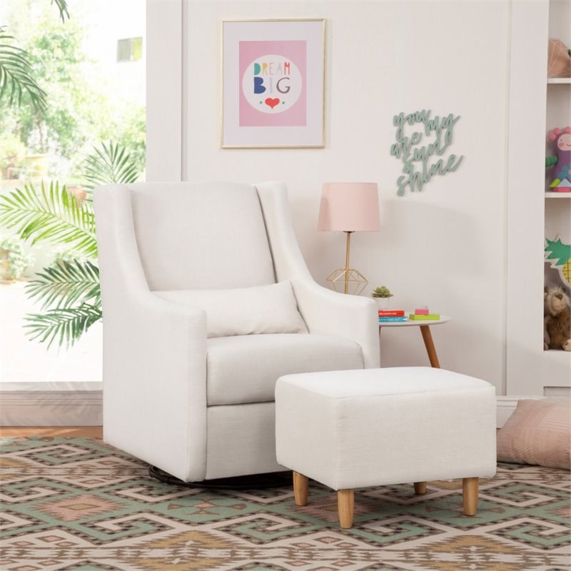 Babyletto Toco Swivel Glider and Ottoman in Performance Cream Eco-Weave
