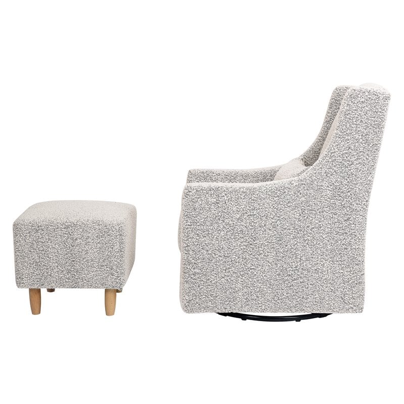 Babyletto Toco Polyester Fabric Swivel Glider and Ottoman in Black White Boucle