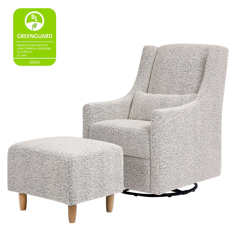 Babyletto Toco Polyester Fabric Swivel Glider and Ottoman in Black White Boucle