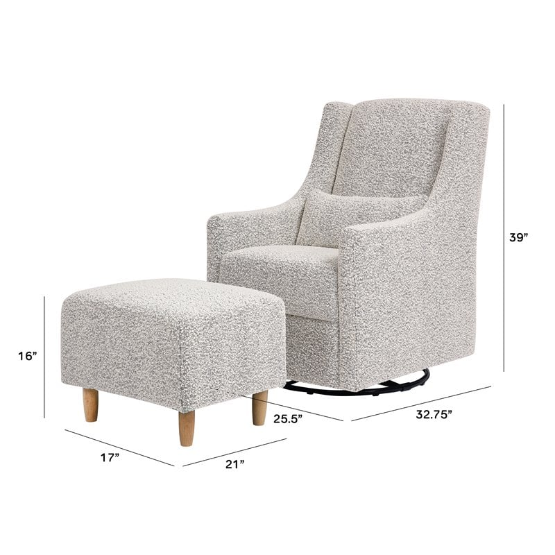 Babyletto Toco Polyester Fabric Swivel Glider and Ottoman in Black White Boucle