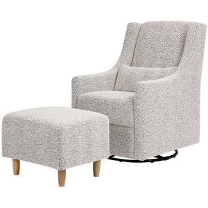 babyletto toco polyester fabric swivel glider and ottoman in black white boucle