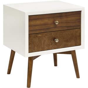 babyletto palma pine wood nightstand with usb port in warm white/natural walnut