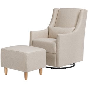 babyletto toco polyester fabric swivel glider and ottoman in performance beach