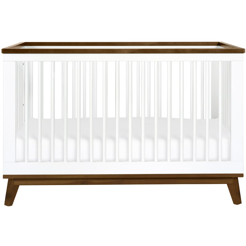 Babyletto Scoot Pine Wood 3 in 1 Convertible Crib in White Natural Walnut BushFurnitureCollection