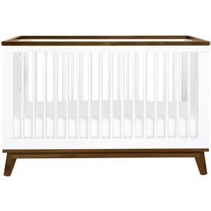 babyletto scoot pine wood 3-in-1 convertible crib in white/natural walnut