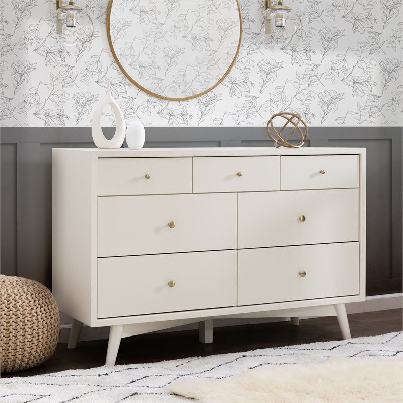 Babyletto Palma Pine Wood 7-Drawer Double Dresser in Warm White