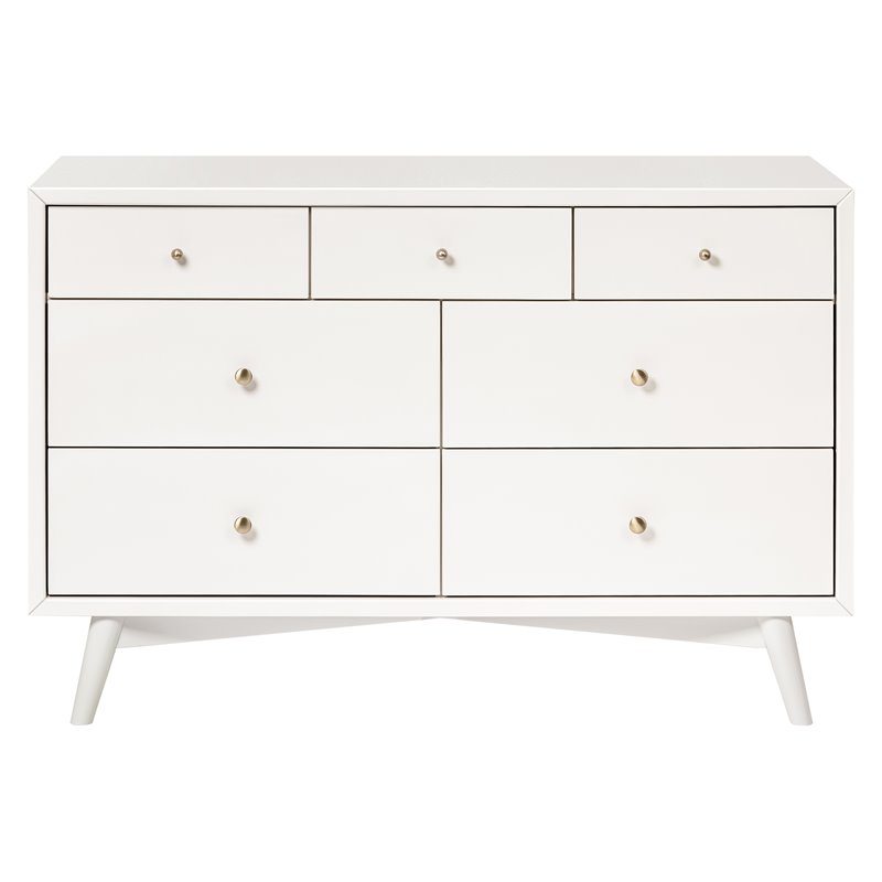 Babyletto Palma Pine Wood 7-Drawer Double Dresser in Warm White
