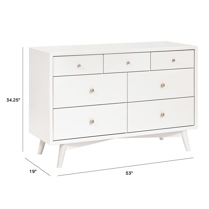 Babyletto Palma Pine Wood 7-Drawer Double Dresser in Warm White