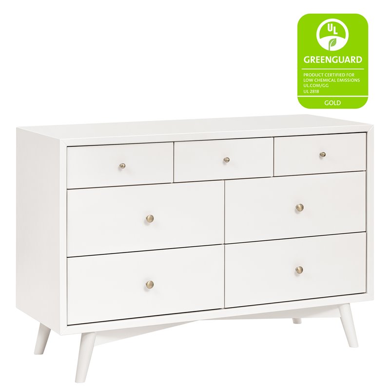 Babyletto Palma Pine Wood 7-Drawer Double Dresser in Warm White