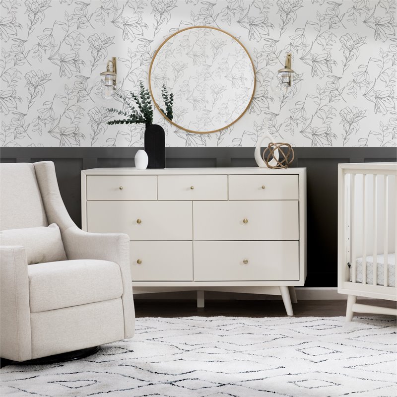 Babyletto Palma Pine Wood 7-Drawer Double Dresser in Warm White