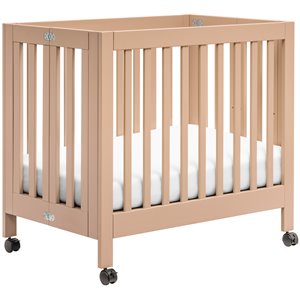 babyletto origami pine wood portable folding mini crib with casters - canyon