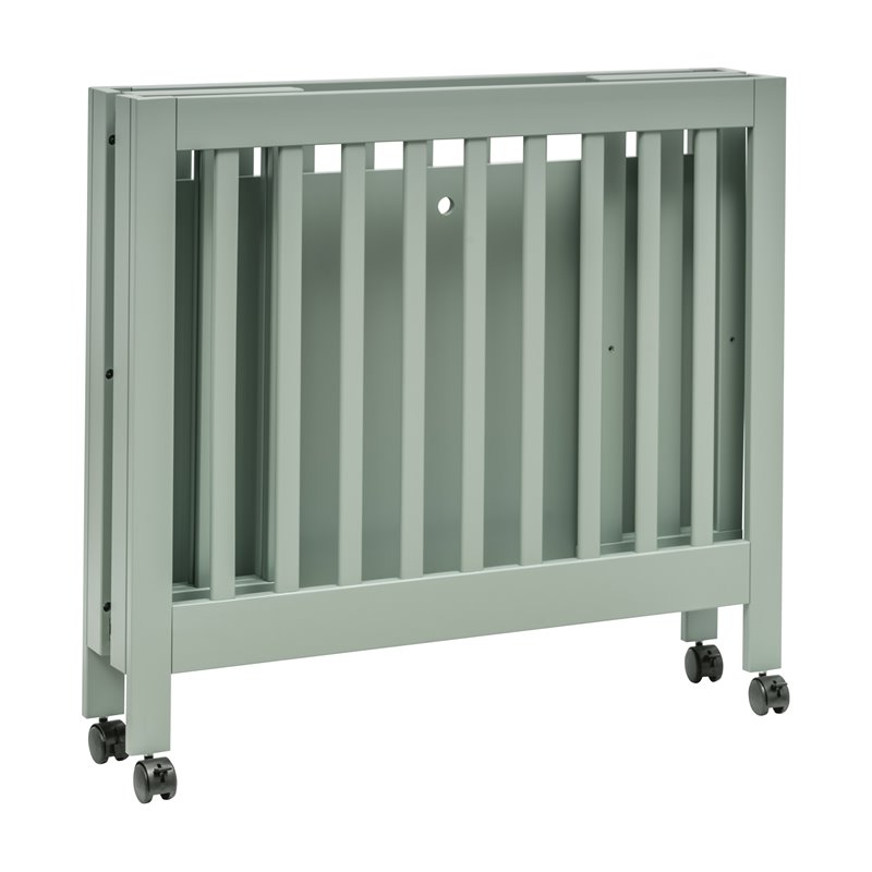 Babyletto Origami Pine Wood Portable Folding Mini Crib with Casters - Light Sage