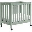 Babyletto Origami Pine Wood Portable Folding Mini Crib with Casters - Light Sage