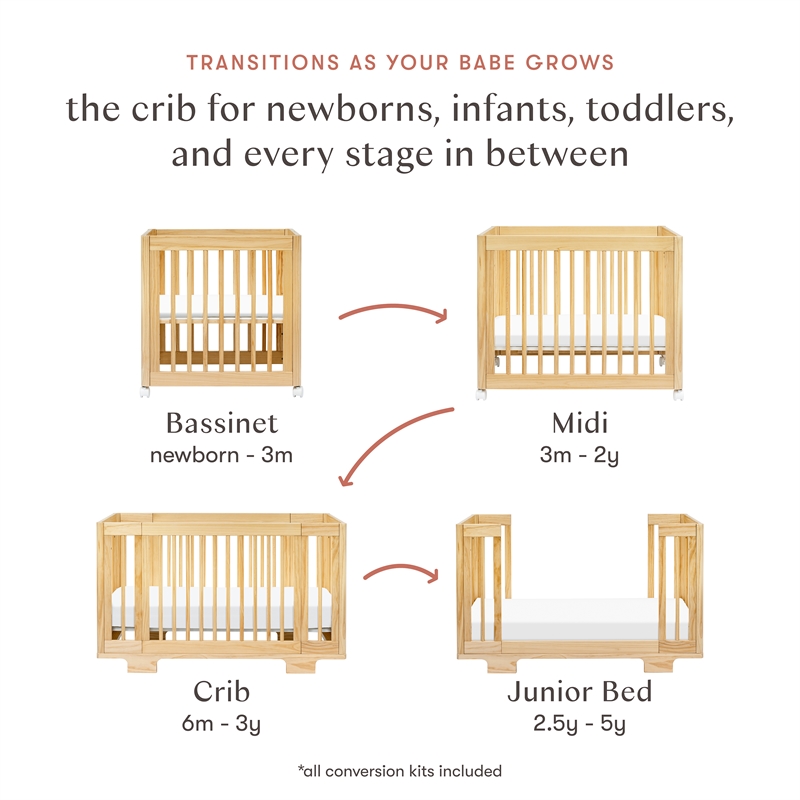 Babyletto Yuzu 8-in-1 Wood Convertible Crib with Conversion Kits in Natural