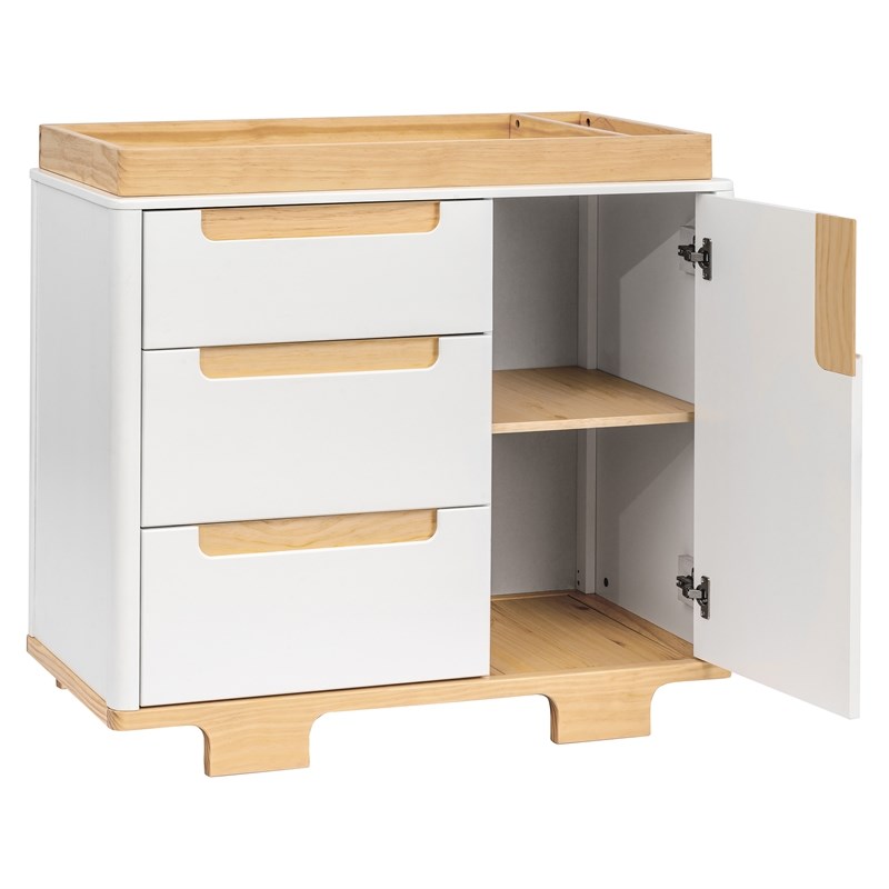 Babyletto Yuzu Modern 3-Drawer Pine Wood Changer Dresser in White/Natural