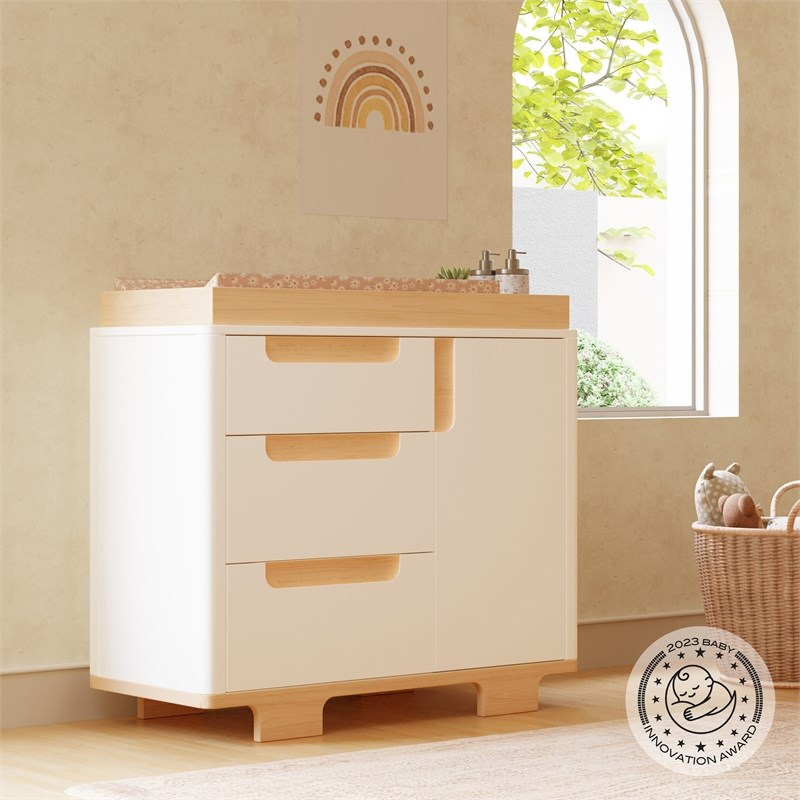 Babyletto Yuzu Modern 3-Drawer Pine Wood Changer Dresser in White/Natural