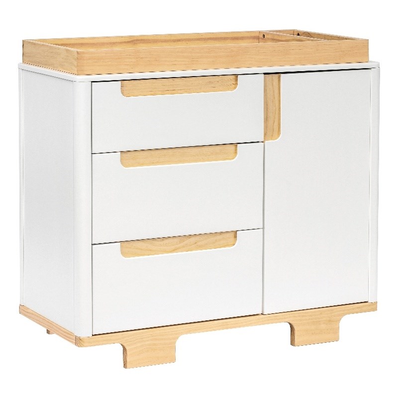 Babyletto Yuzu Modern 3-Drawer Pine Wood Changer Dresser in White/Natural