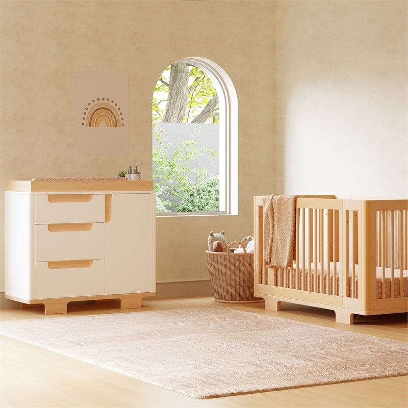 Babyletto Yuzu Modern 3-Drawer Pine Wood Changer Dresser in White/Natural