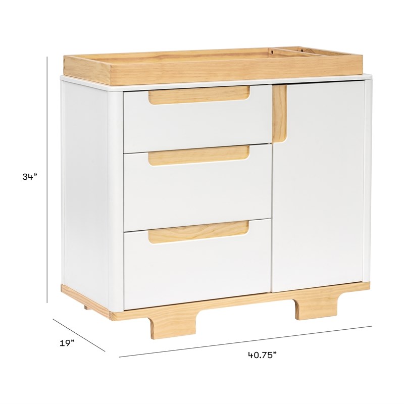 Babyletto Yuzu Modern 3-Drawer Pine Wood Changer Dresser in White/Natural