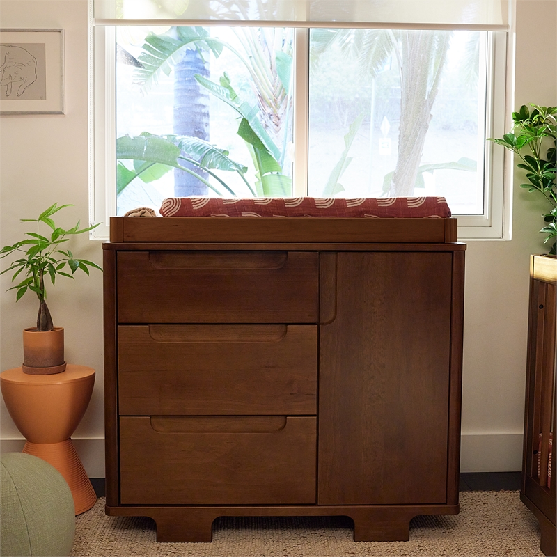 Babyletto Yuzu Modern 3-Drawer Pine Wood Changer Dresser in Natural Walnut