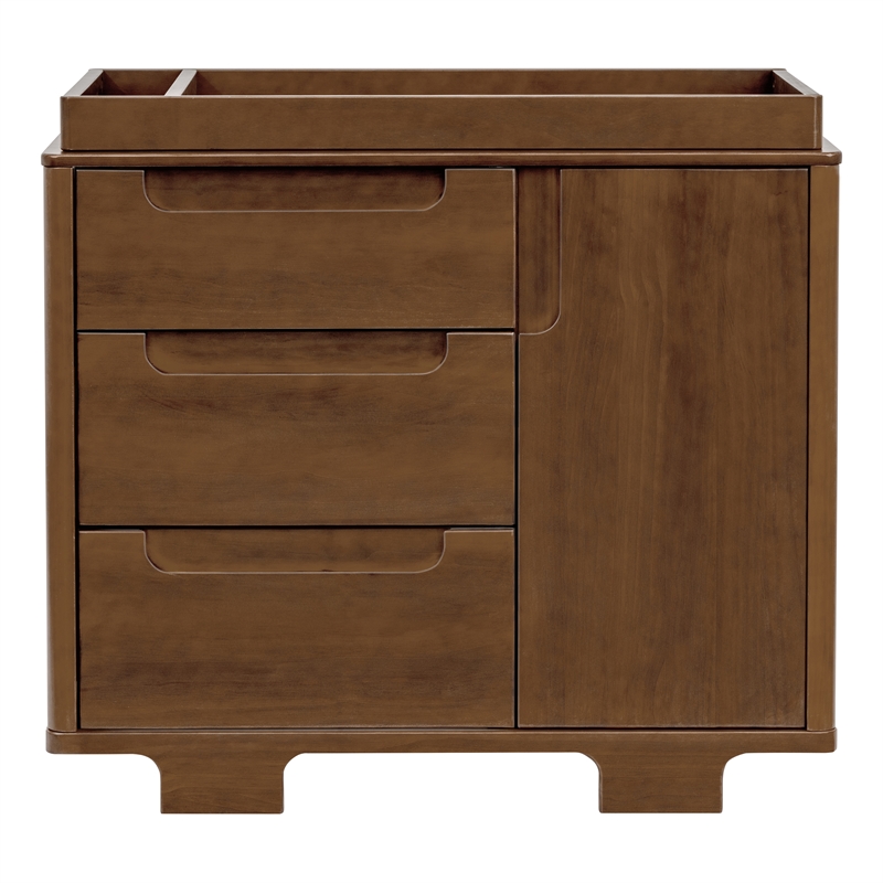 Babyletto Yuzu Modern 3-Drawer Pine Wood Changer Dresser in Natural Walnut
