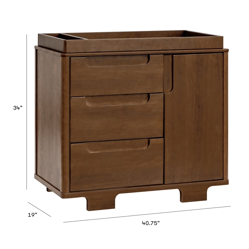 Babyletto Yuzu Modern 3-Drawer Pine Wood Changer Dresser in Natural Walnut