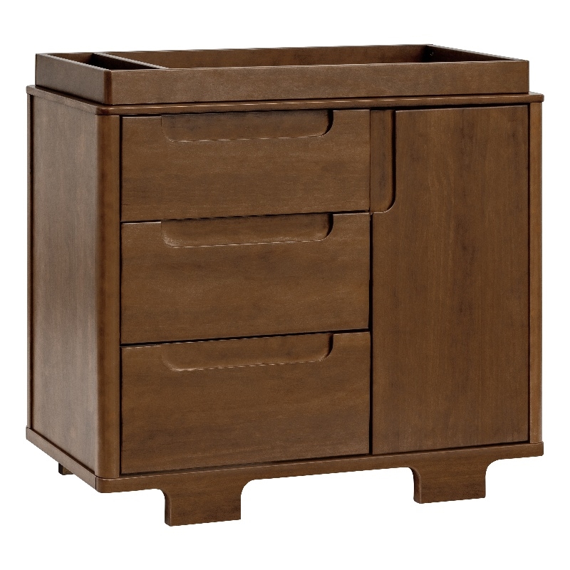 Babyletto Yuzu Modern 3-Drawer Pine Wood Changer Dresser in Natural Walnut