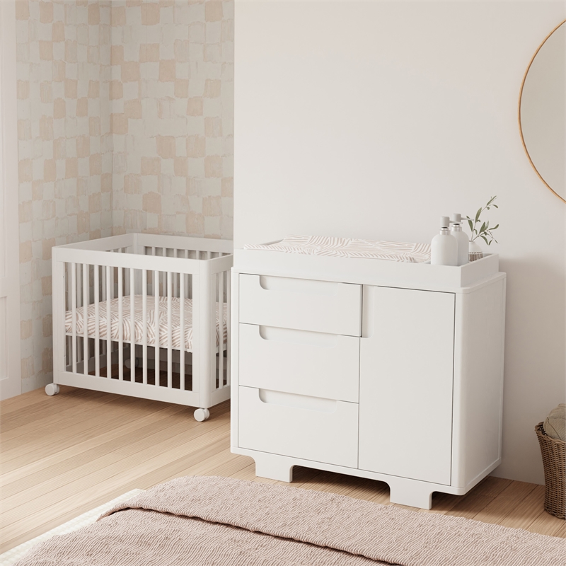 Babyletto Yuzu Modern 3-Drawer Pine Wood Changer Dresser in White