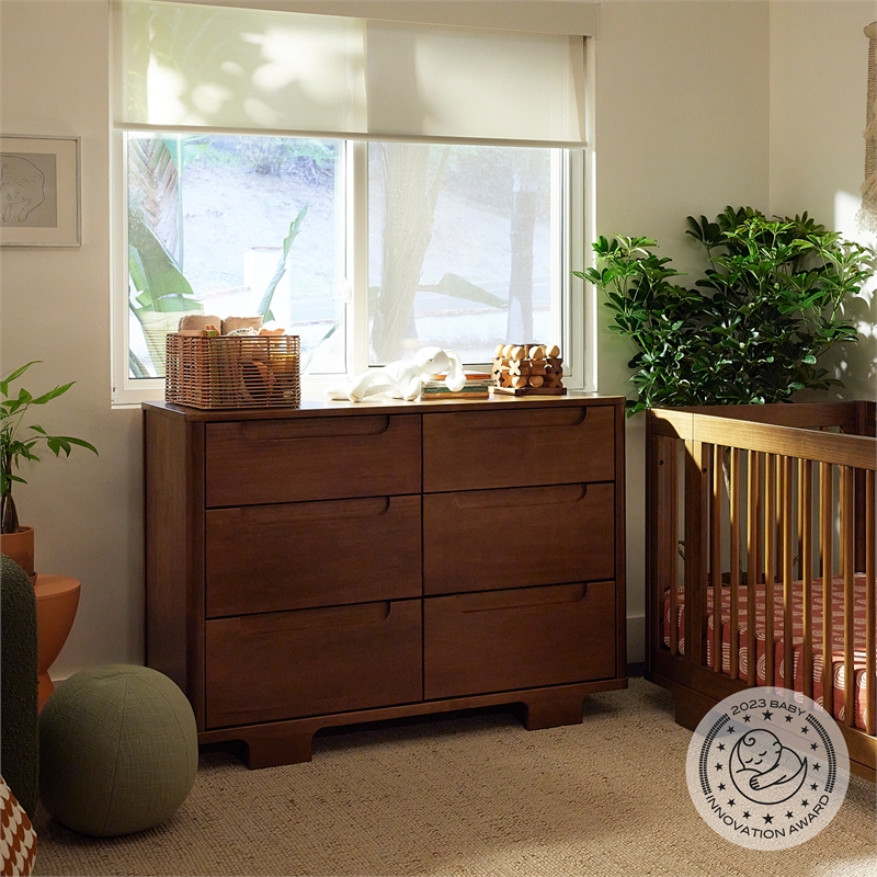 Babyletto Yuzu Modern 6-Drawer Pine Wood Double Dresser in Natural Walnut