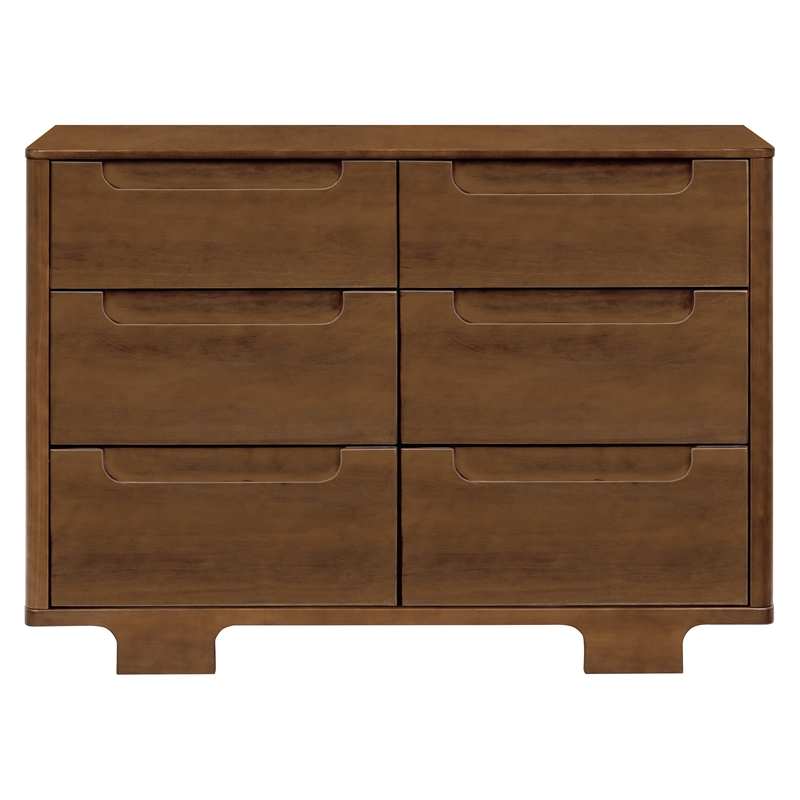 Babyletto Yuzu Modern 6-Drawer Pine Wood Double Dresser in Natural Walnut