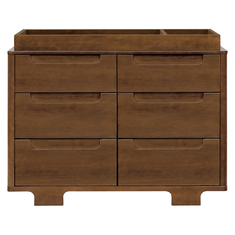 Babyletto Yuzu Modern 6-Drawer Pine Wood Double Dresser in Natural Walnut