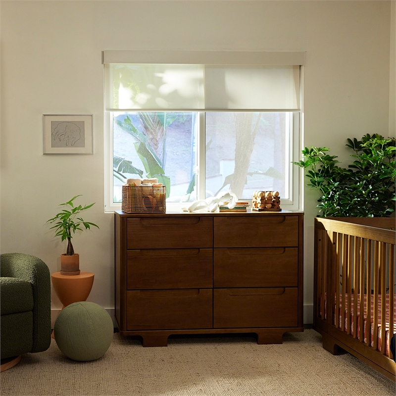 Babyletto Yuzu Modern 6-Drawer Pine Wood Double Dresser in Natural Walnut
