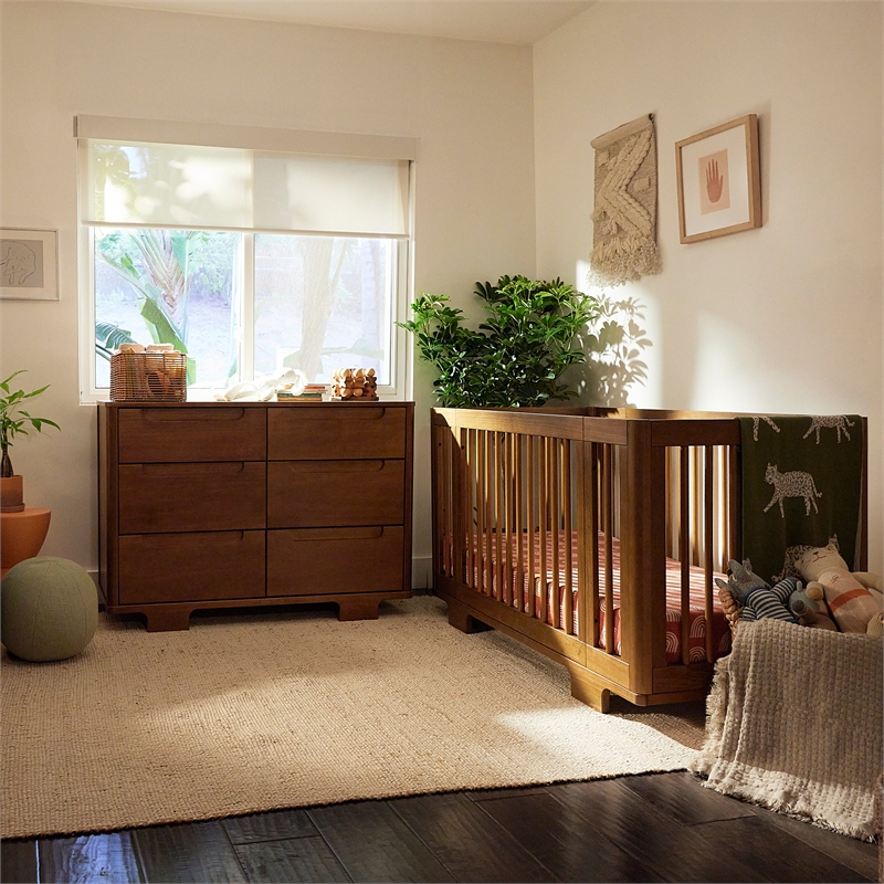 Babyletto Yuzu Modern 6-Drawer Pine Wood Double Dresser in Natural Walnut