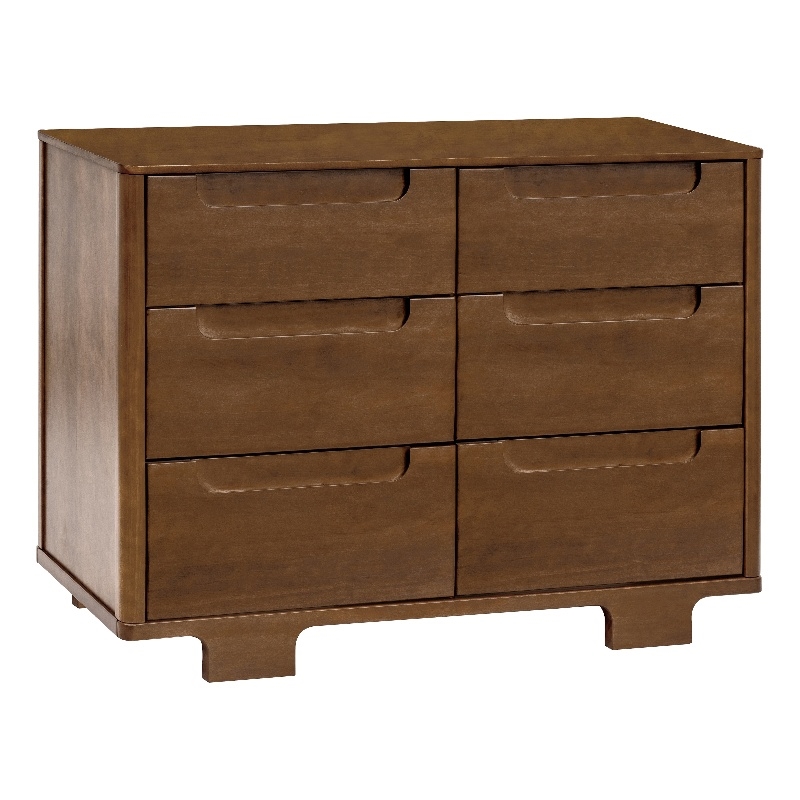 Babyletto Yuzu Modern 6-Drawer Pine Wood Double Dresser in Natural Walnut
