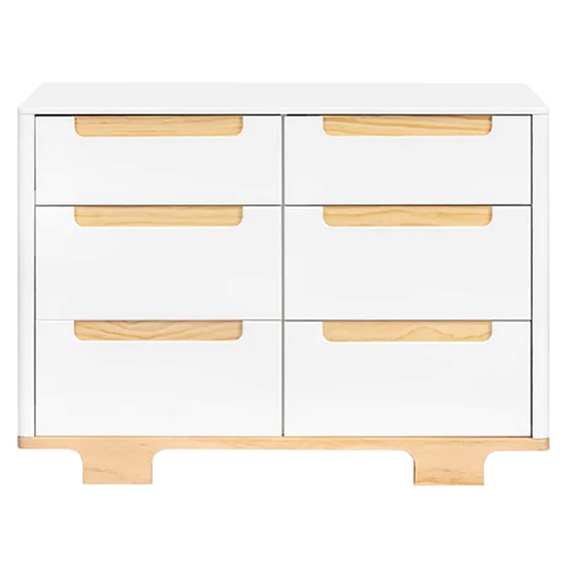 Babyletto Yuzu Modern 6-Drawer Pine Wood Double Dresser in White/Natural
