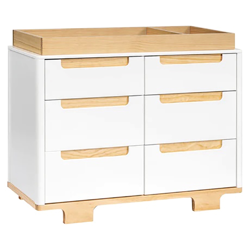 Babyletto Yuzu Modern 6-Drawer Pine Wood Double Dresser in White/Natural
