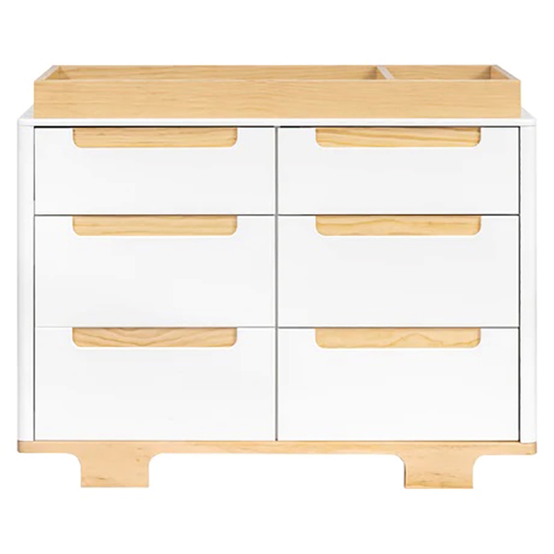Babyletto Yuzu Modern 6-Drawer Pine Wood Double Dresser in White/Natural