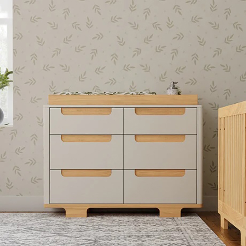 Babyletto Yuzu Modern 6-Drawer Pine Wood Double Dresser in White/Natural