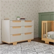 Babyletto Yuzu Modern 6-Drawer Pine Wood Double Dresser in White/Natural
