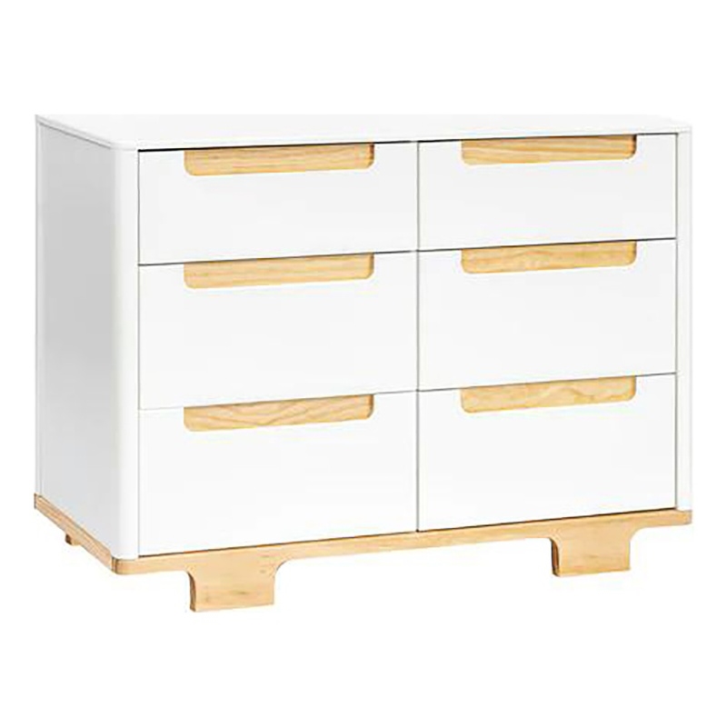Babyletto Yuzu Modern 6-Drawer Pine Wood Double Dresser in White/Natural