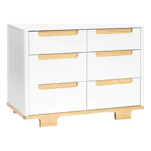 Babyletto Yuzu Modern 6-Drawer Pine Wood Double Dresser in White/Natural