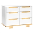 Babyletto Yuzu Modern 6-Drawer Pine Wood Double Dresser in White/Natural