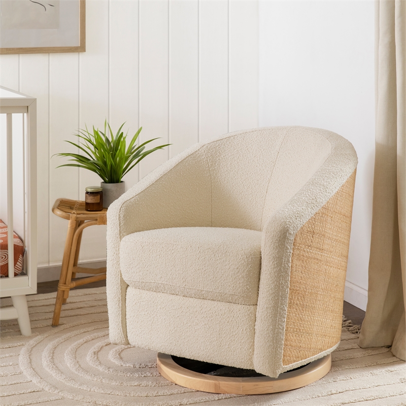 Babyletto Madison Polyester Fabric Swivel Glider in Ivory/Natural