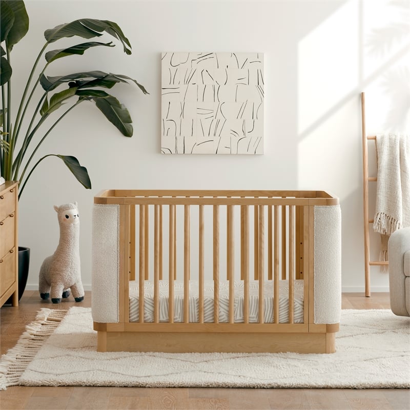 Babyletto Bondi Boucle 4-in-1 Convertible Crib in Honey with Ivory Boucle