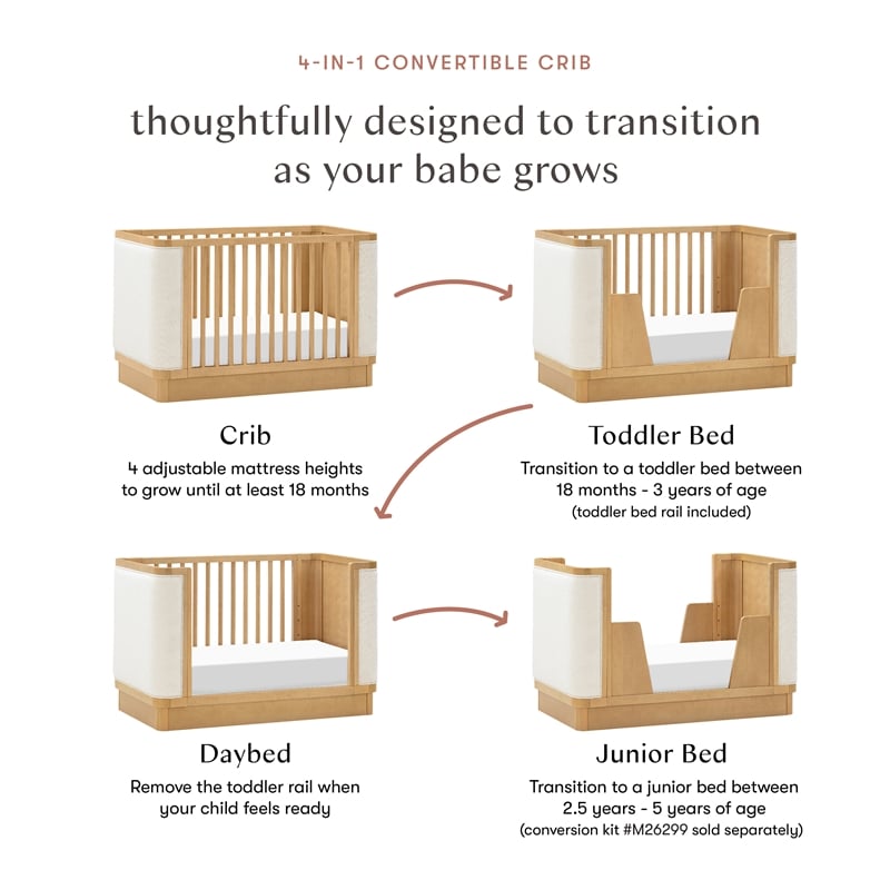 Babyletto Bondi Boucle 4-in-1 Convertible Crib in Honey with Ivory Boucle