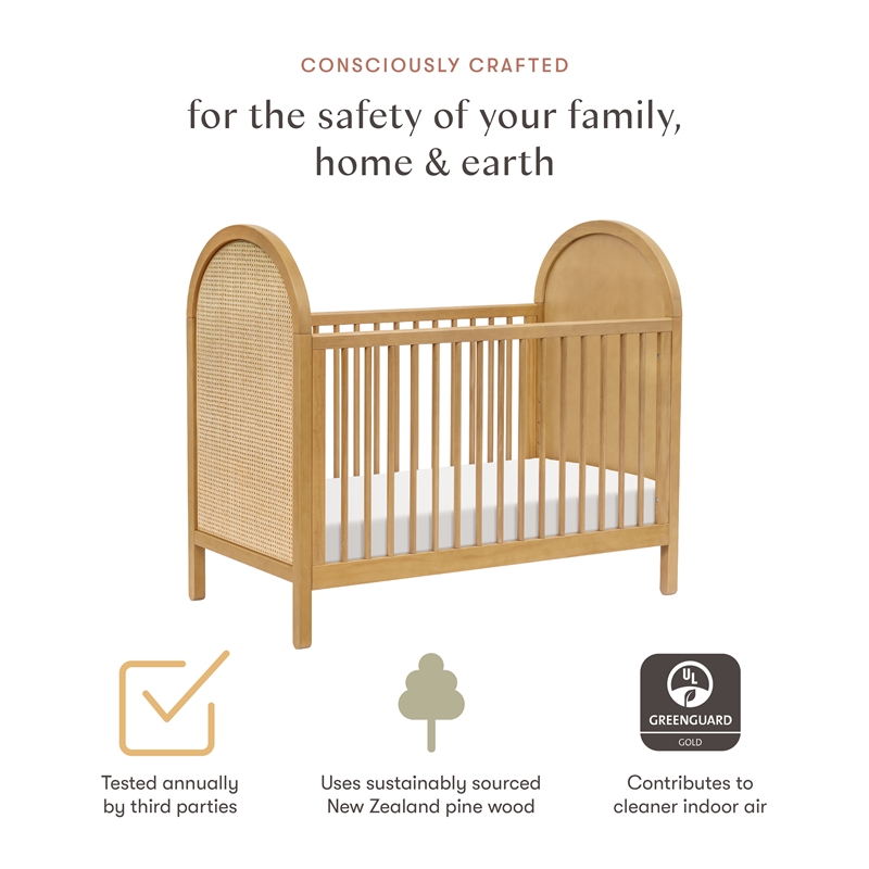 Babyletto Bondi Cane 3-in-1 Convertible Crib in Honey with Natural Cane