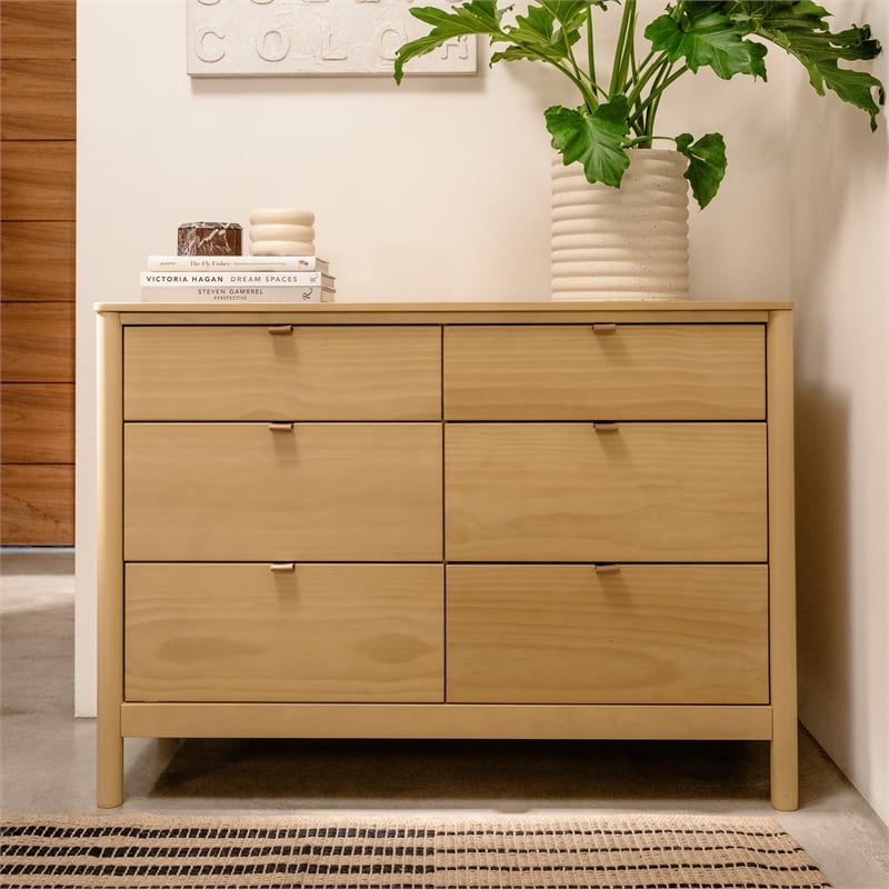 Babyletto Bondi Pine Wood 6-Drawers Bedroom Dresser in Honey