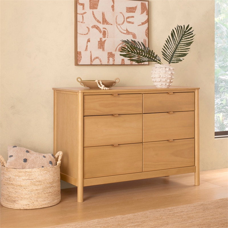 Babyletto Bondi Pine Wood 6-Drawers Bedroom Dresser in Honey